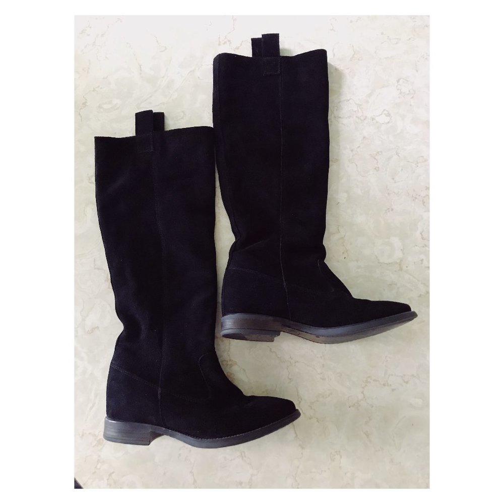 Anthropologie Sz 38/7.5 Black Suede Knee Boots Made in Spain